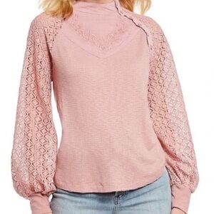 Free People FP Sweet Thing Thermal Blush Pink Long Sleeve Ribbed Pink New Medium